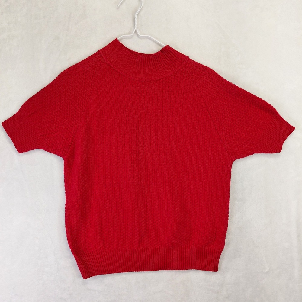 Vintage A Knitch Above Red Short Sleeve Mock Neck Cotton Sweater Small USA Made